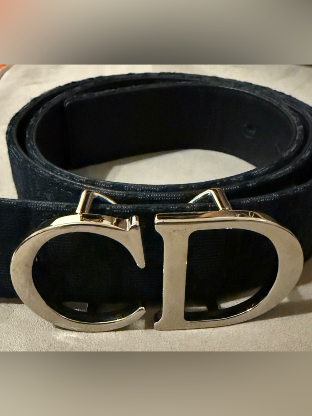 Christian Dior 35mm reversible belt with silver CD buckle size 85 black jacquard